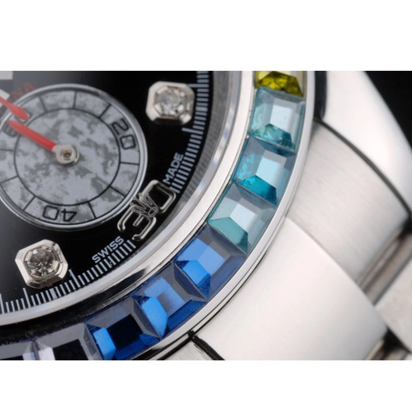 Aaa replica watch Daytona Stainless Bezel Rolex Strap Dial Cosmograph 80250 Crystals Black Rainbow Steep 0612